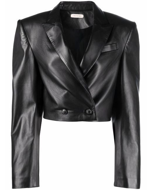 The Mannei cropped double-breasted leather blazer