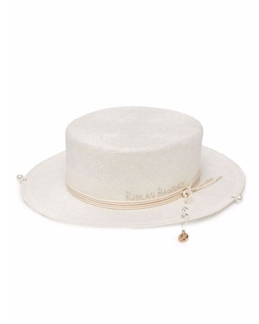 Ruslan Baginskiy Piercing embellished boater straw hat