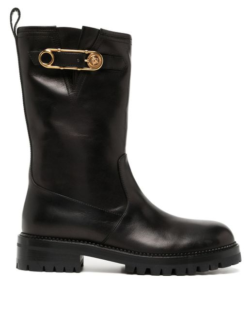 Versace safety pin leather boots