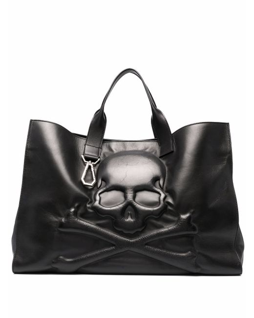 Philipp Plein skull-debossed leather tote bag