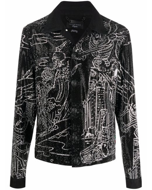 Philipp Plein skeleton-tattoo print denim jacket