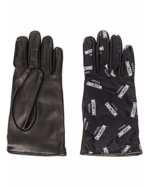 Moschino logo-print leather gloves