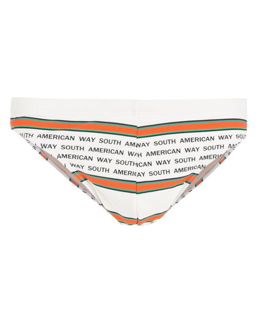 Amir Slama striped slogan-print swimming trunks