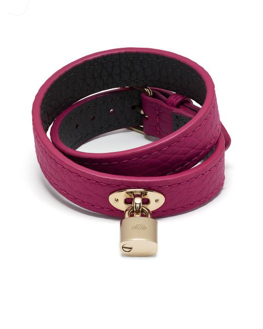 Mulberry padlock double leather bracelet