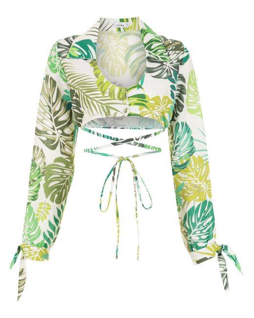 Amir Slama palm leaf print cropped shirt