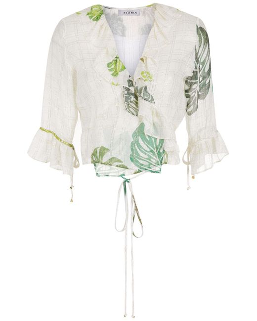 Amir Slama palm leaf print ruffle blouse