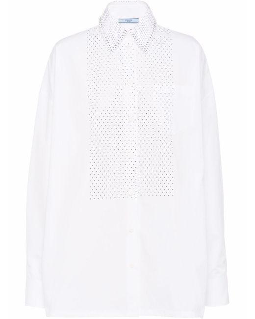 Prada rhinestone-studded cotton poplin shirt