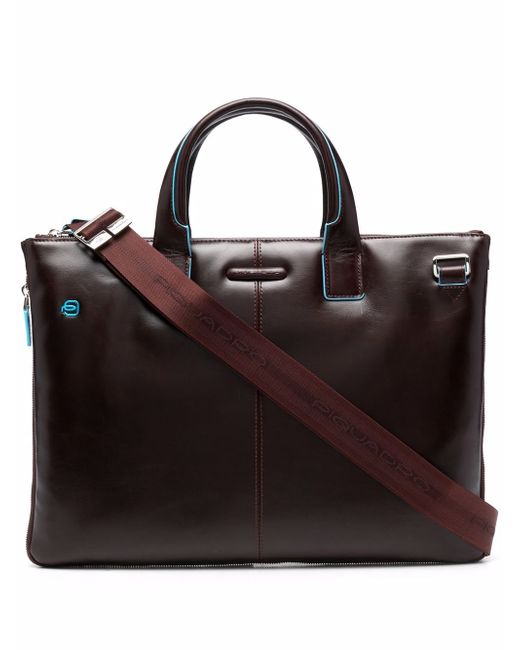 Piquadro logo leather briefcase