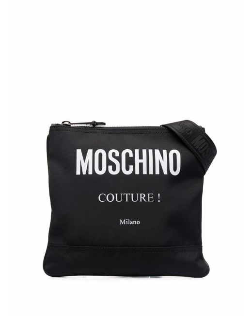 Moschino logo-print panelled messenger bag