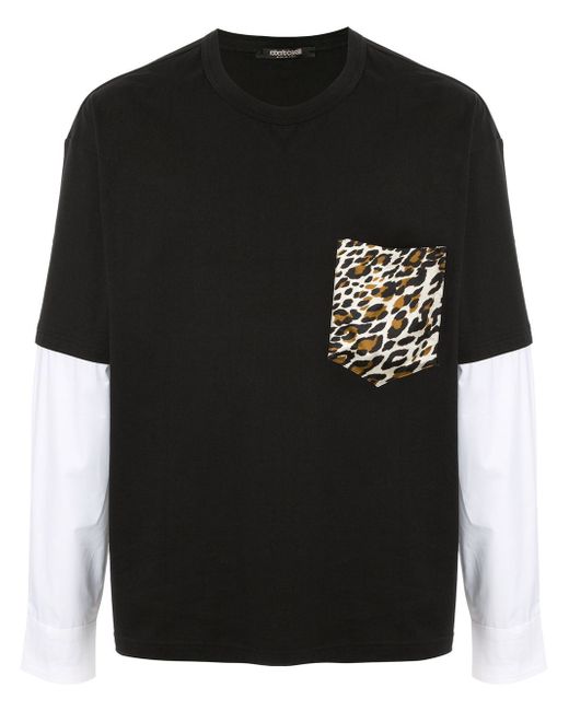 Roberto Cavalli leopard print panel T-shirt
