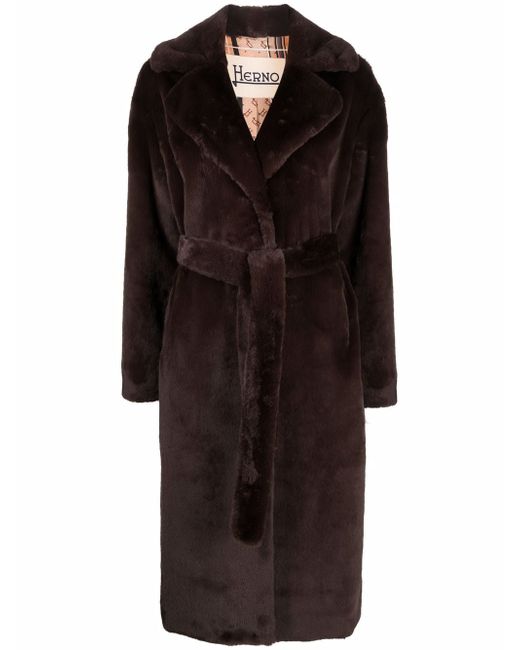 Herno belted faux fur coat