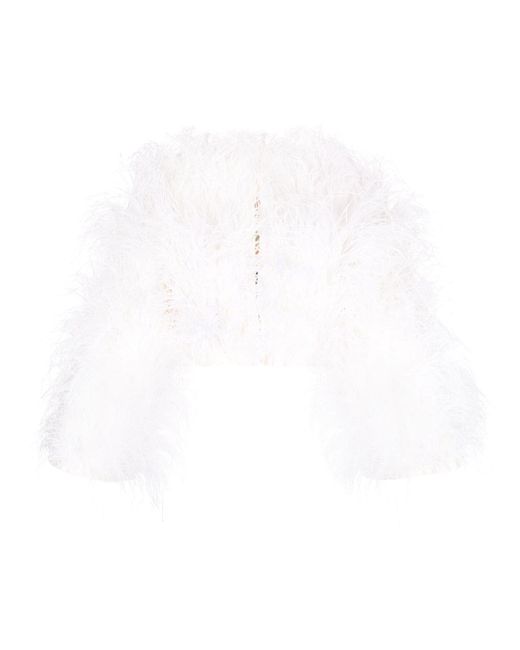 Cult Gaia Paola ostrich feather cropped jacket