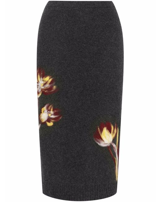Oscar de la Renta floral-motif knitted skirt