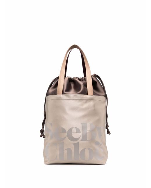 See by Chloé logo-print panelled tote bag