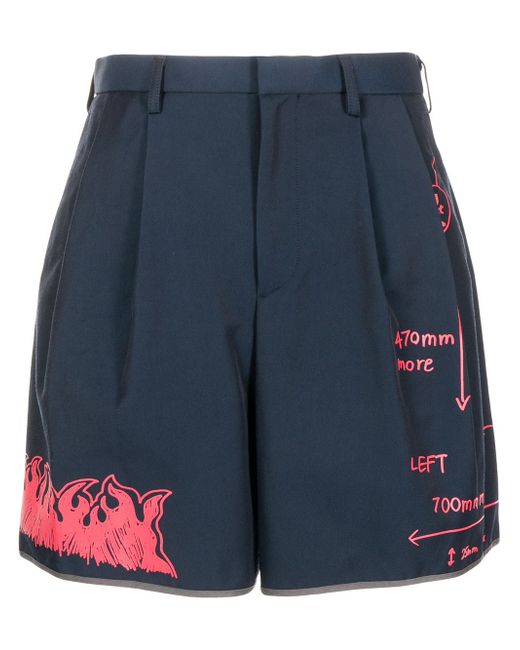 Kolor flame print tailored shorts