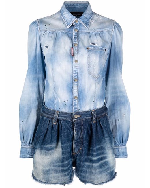 Dsquared2 two-tone distressed denim playsuit