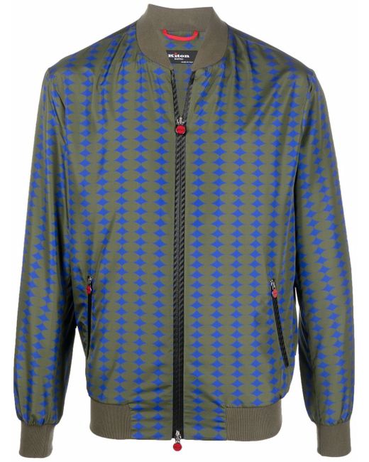 Kiton geometric-pattern zip-up jacket