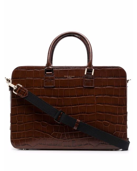 Aspinal of London Mount Street crocodile-effect briefcase