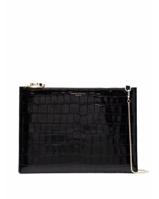 Aspinal of London Soho crocodile-embossed leather pouch