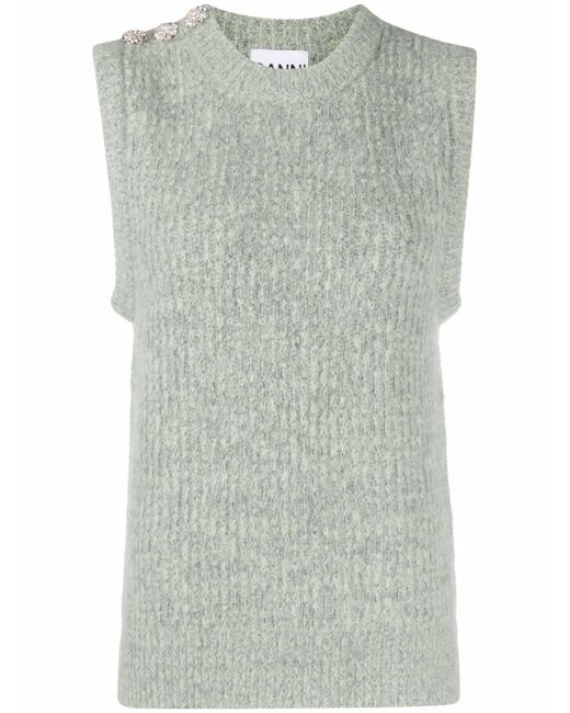 Ganni crystal-embellished knitted vest