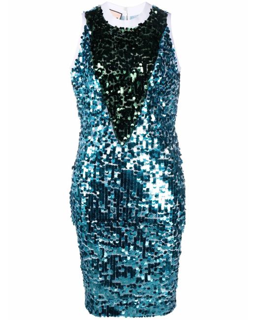 Plan C colour-blocked sequin sleeveless dress