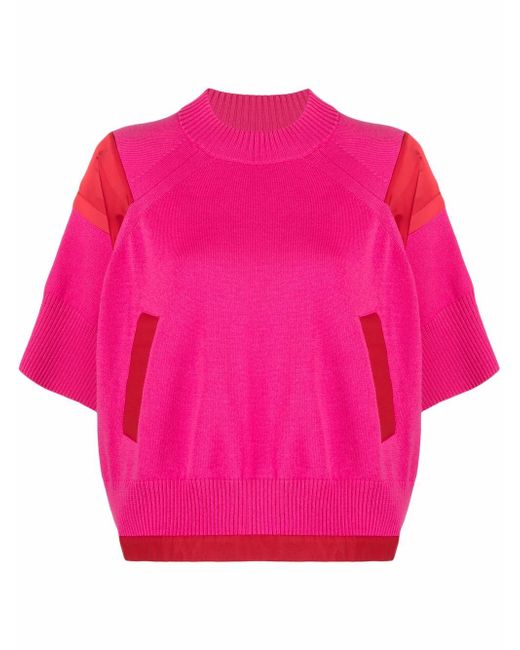 Sacai panelled half-sleeve knitted top