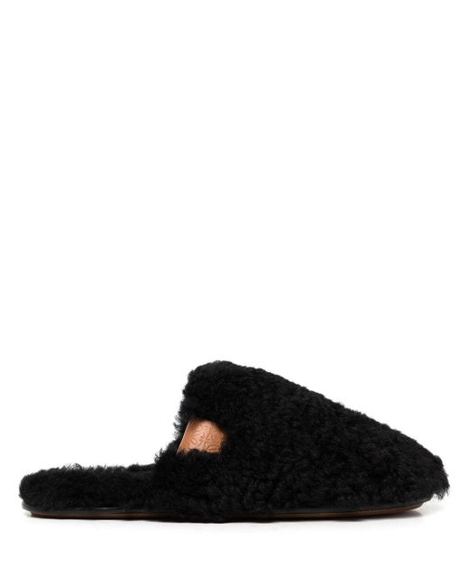 Loewe logo-patch faux-shearling slippers