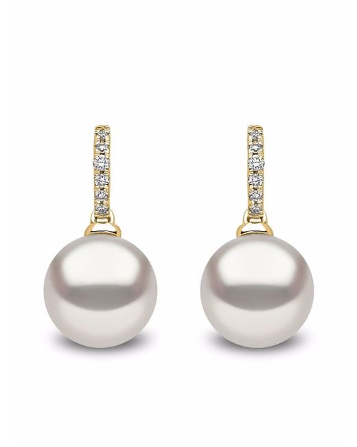 Yoko London 18kt yellow Classic Freshwater pearl and diamond earrings