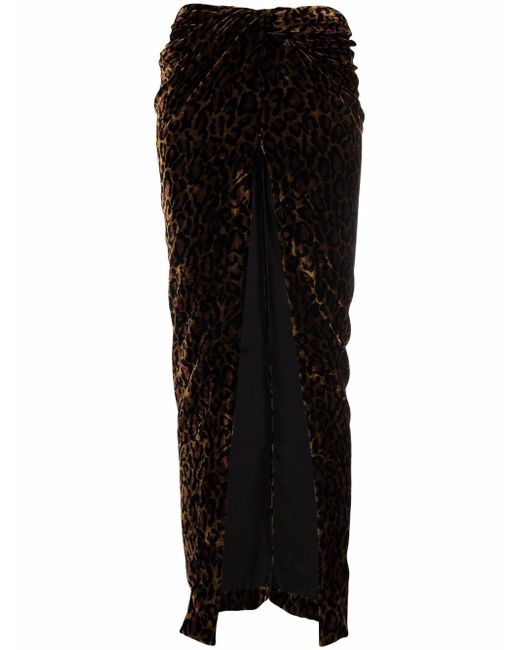 Laquan Smith velvet cheetah-print draped skirt