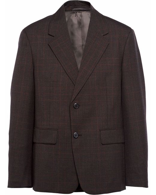 Prada prince of wales-pattern single-breasted wool blazer