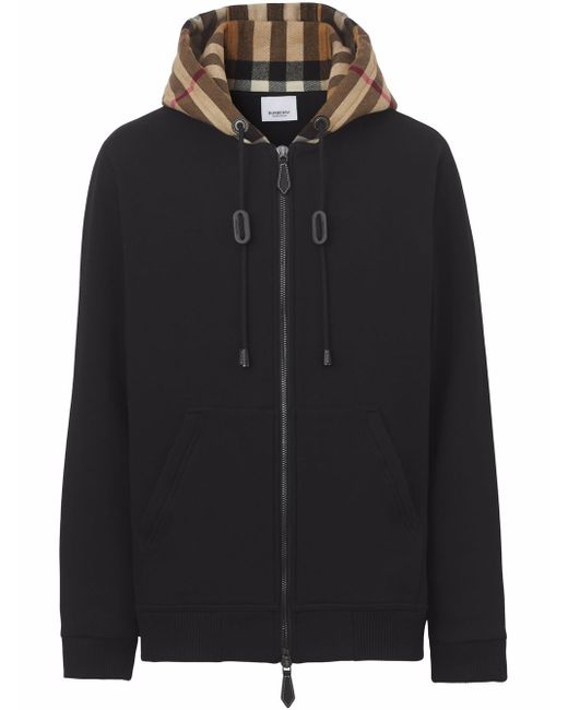 Burberry check-hood panelled hoodie