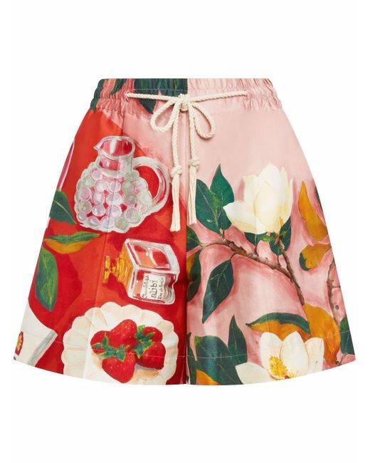 Oscar de la Renta floral-print satin shorts
