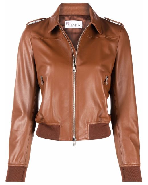 RED Valentino collared zip-up leather jacket
