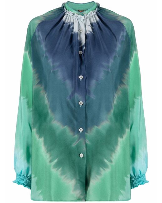 For Restless Sleepers tie-dye print ruffled-collar silk blouse