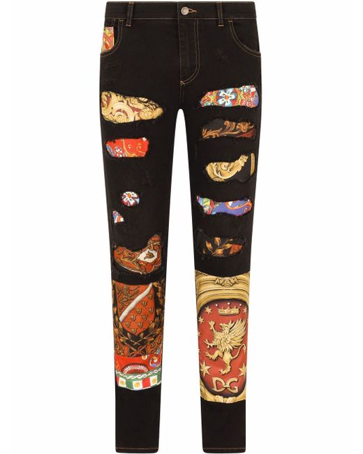 Dolce & Gabbana distressed patchwork skinny jeans