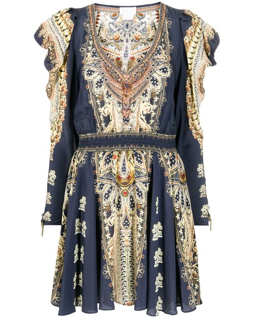Camilla mix-print silk flared dress