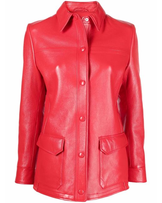 Ferrari pointed-collar button-up leather jacket