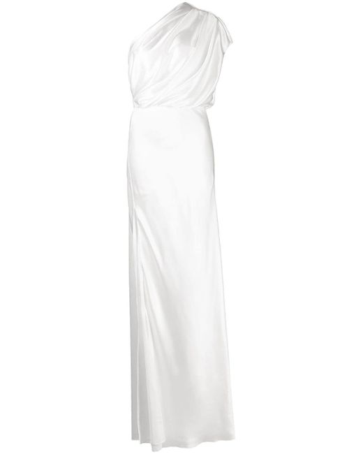 Michelle Mason silk one-shoulder gathered gown