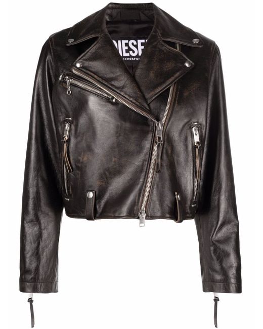 Diesel off-centre zipped leather jacket