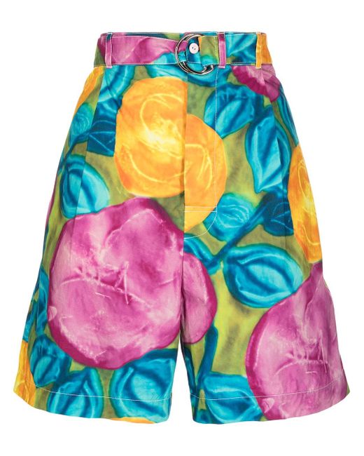 Marni floral-print belted-waist shorts