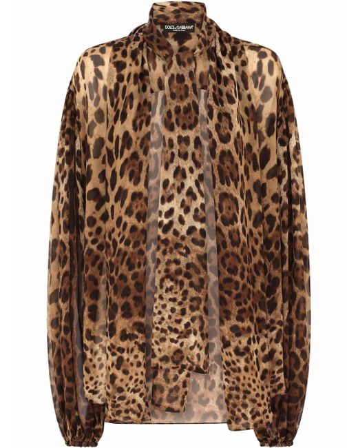 Dolce & Gabbana leopard-print silk pussy-bow blouse