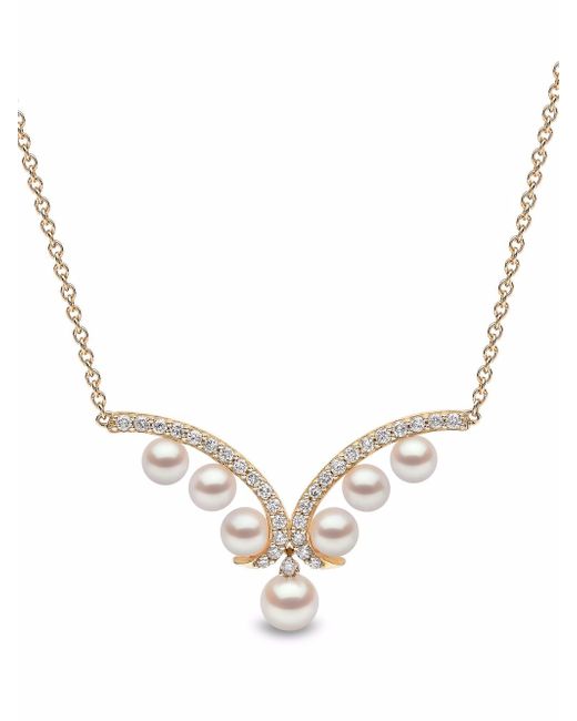 Yoko London 18kt yellow Sleek Akoya pearl diamond necklace