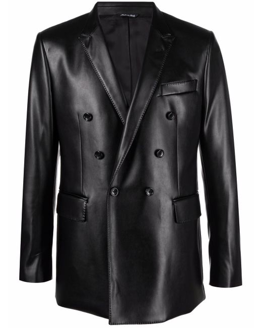 Reveres 1949 double-breasted faux leather blazer