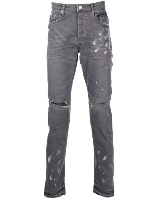 Purple Brand distressed paint-splatter slim fit jeans