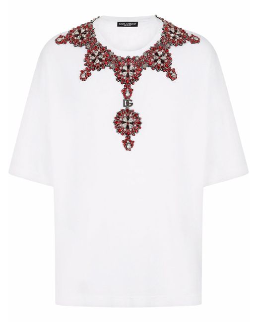 Dolce & Gabbana rhinestone-embellished logo-patch T-shirt