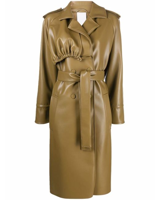 Themoirè panelled faux-leather trench coat