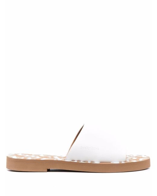 See by Chloé embossed-logo leather slippers