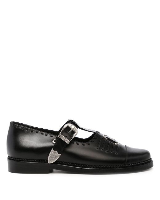 Toga Virilis T-strap whipstitched leather loafers