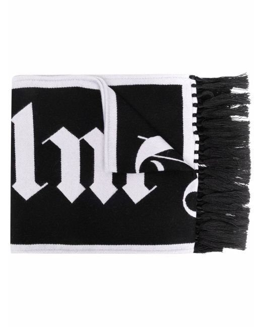 Palm Angels fringed logo-knit scarf