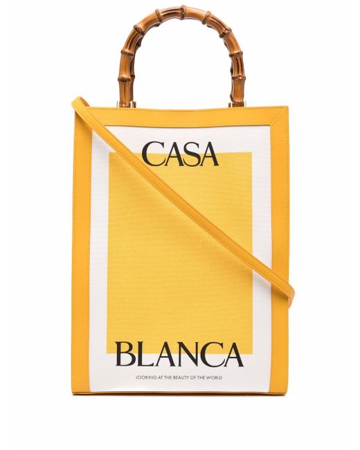 Casablanca logo-print bamboo-handle tote bag